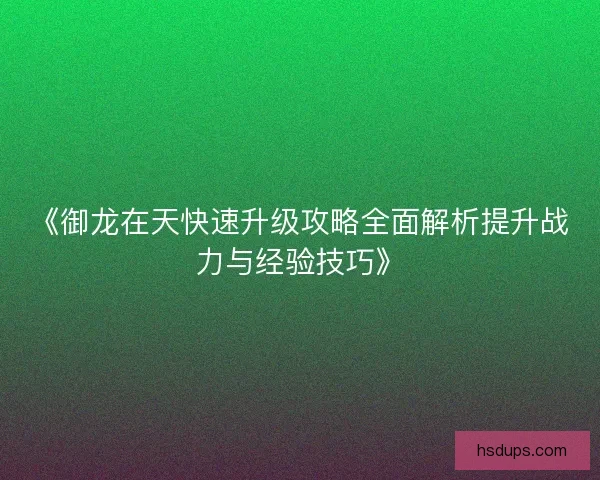 《御龙在天快速升级攻略全面解析提升战力与经验技巧》