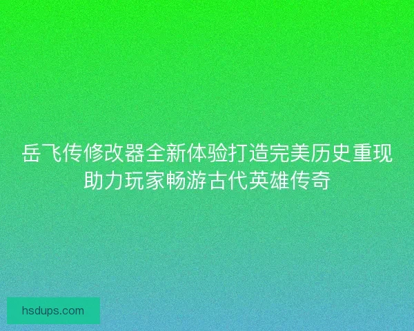 岳飞传修改器全新体验打造完美历史重现助力玩家畅游古代英雄传奇